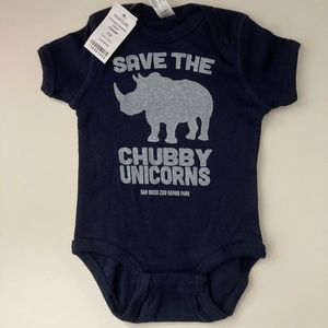 NWT! San Diego Zoo, Save the Chubby Unicorns Infant Onesie, Size 6 months